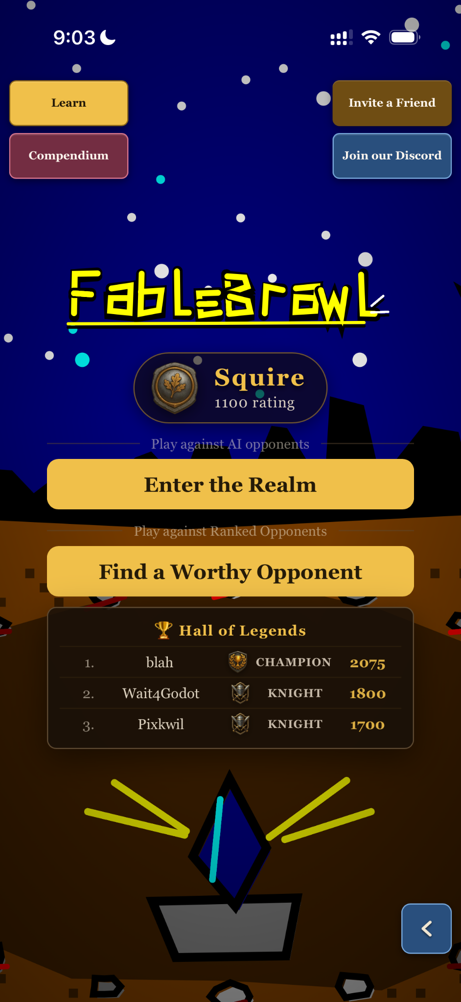 FableBrawl iOS home screen in Rough Draft art mode