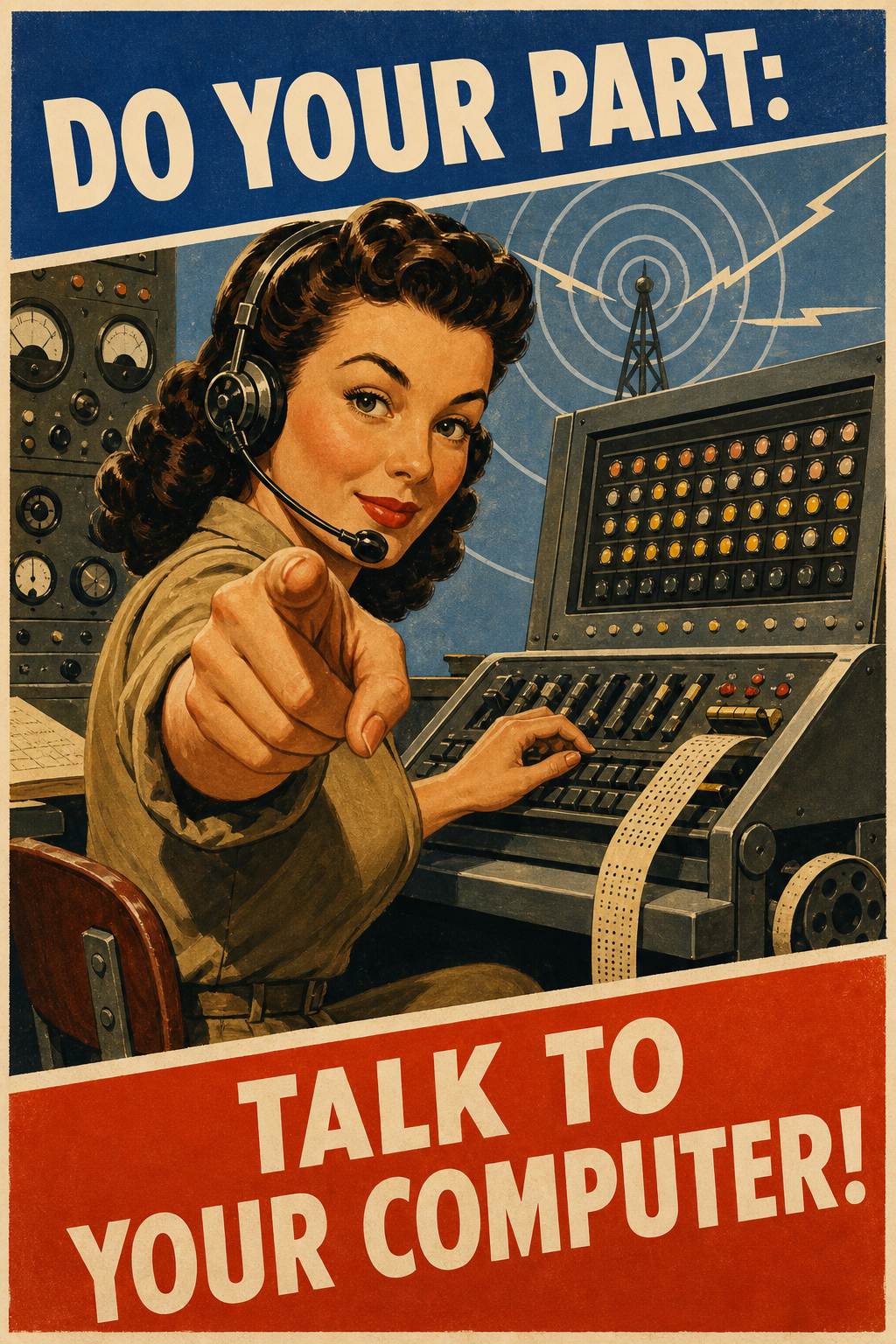 Vintage poster saying Do your part: Talk to your computer